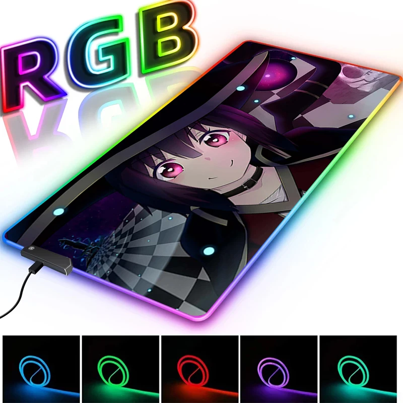 

Konosuba Megumin Large Mouse Pad Kawaii Rgb Mousepad Desk Protector Pc Gamer Keyboard Accessories Backlit Mat Anime Mouse Pads
