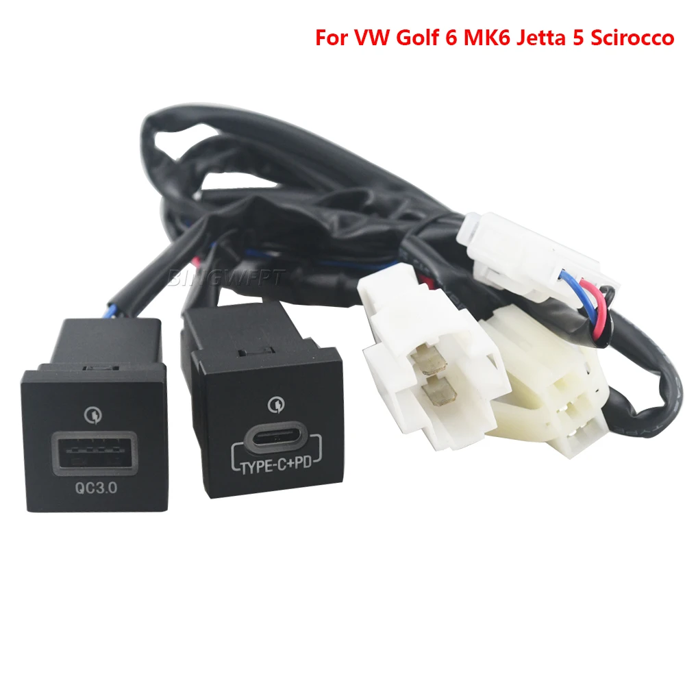 

Для Volkswagen Jetta 5 MK5 Scirocco Golf 6 06-12 Быстрое автомобильное зарядное устройство Разъем 12 В/24 В Прикуриватель QC3.0 PD USB-интерфейс