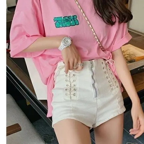 Women Designer Shorts Bandage Zipper Sexy Hot Girls Club-wear Harajuku Slender Denim Hipster Teenagers Summer Popular All-match