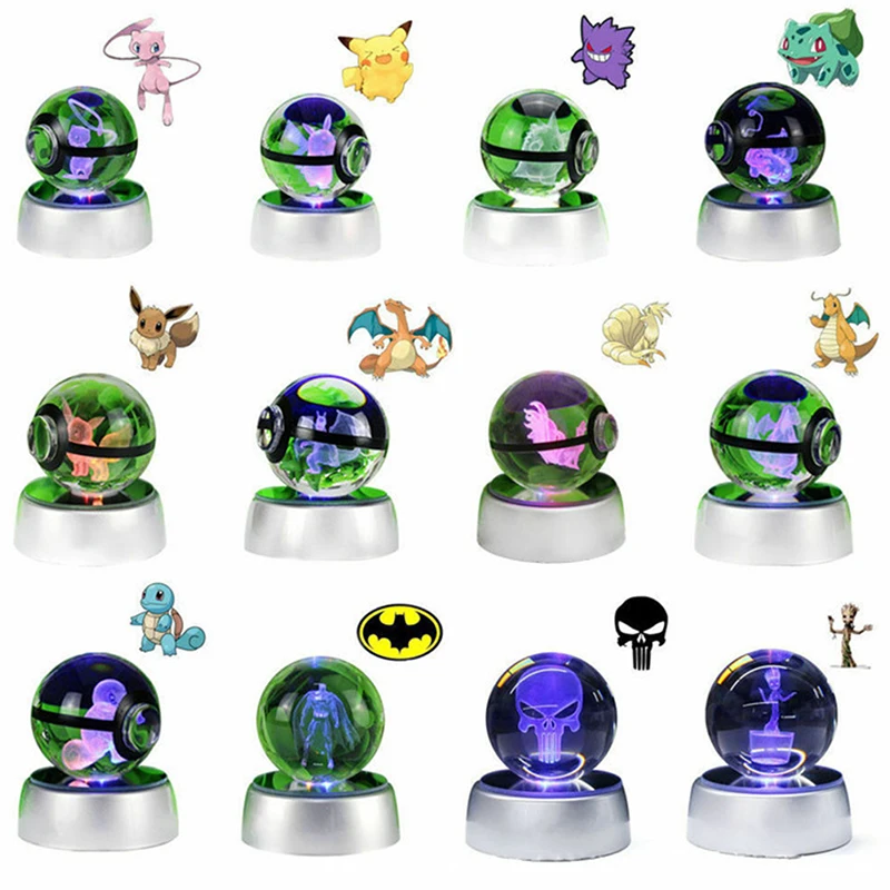

1 шт. 5 см аниме Покемон хрустальный шар 3D игрушки храп Mewtwo фигурки Пикачу Покемон гравировочная Модель со светодиодной подсветкой игрушка