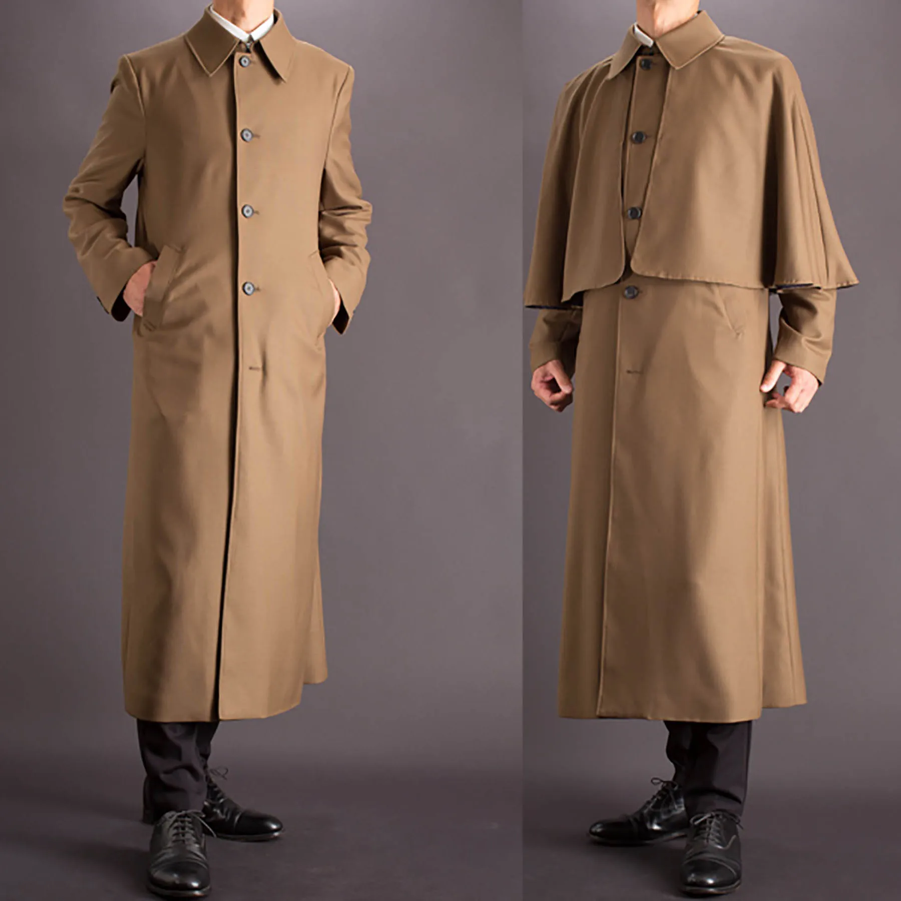 Мужское шерстяное пальто с накидкой Холмса однобортное осеннее длинное в стиле