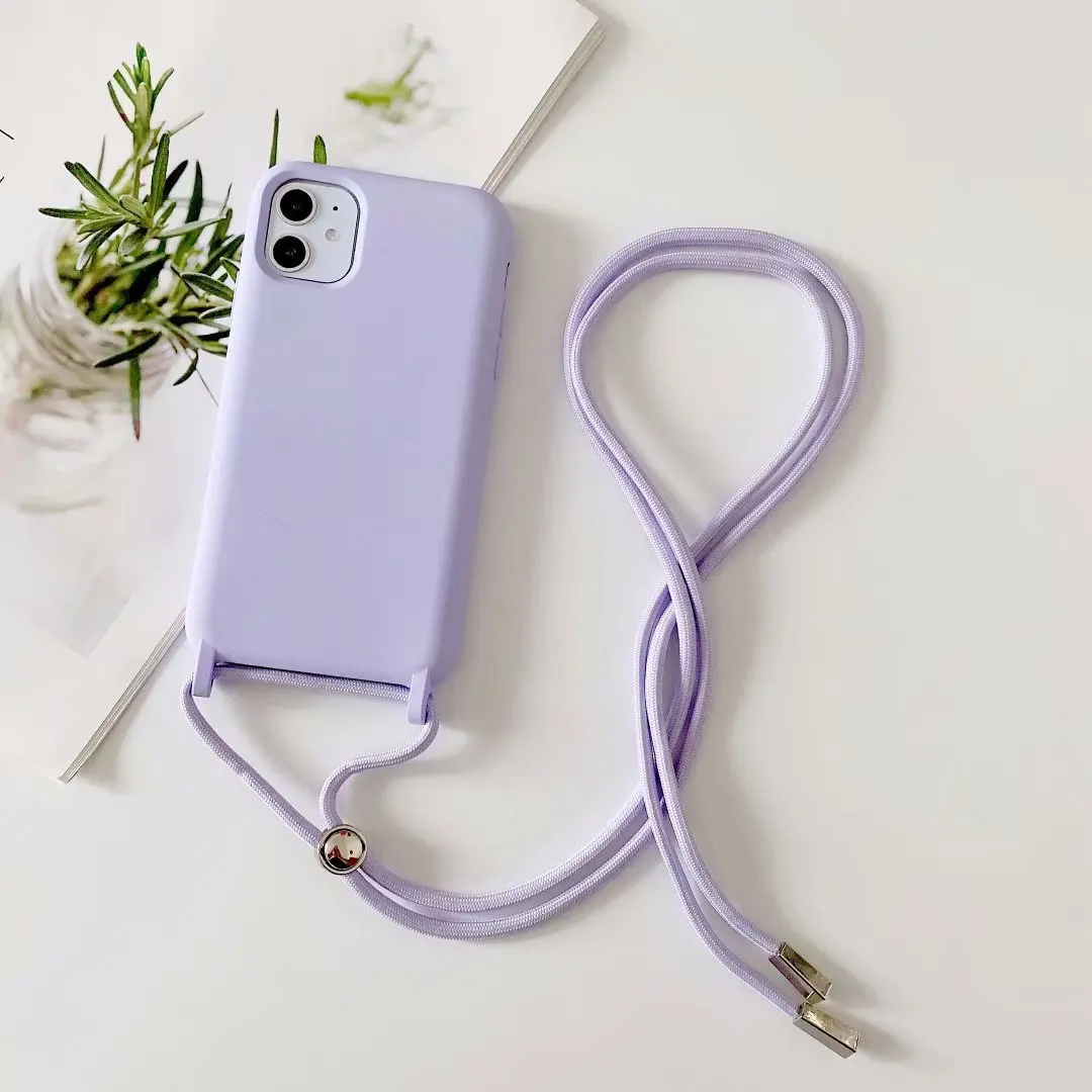

10pcs Crossbody Necklace Lanyard Strap Rope Liquid Silicone Soft Case for iPhone 13 12 11 Pro Max Plus X XS XR 8 7 Back Shell
