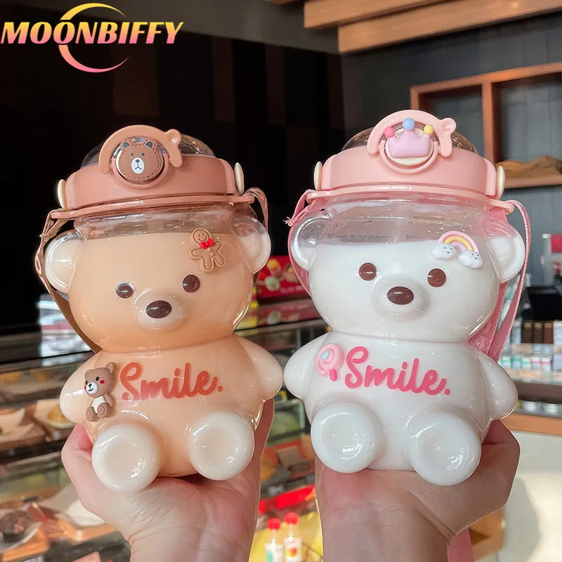 

1000ML Children Bottle for Outdoor Travel School Cute Cartoon Animal Baby Water Bottle with Shoulder Strap for Boy Girl