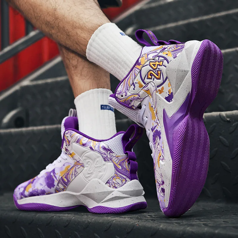 Spring Unisex Purple Men's  Basketball Sneakers Professional High Top Women's Sports Shoes Comfortable Basketball Shoes for Men