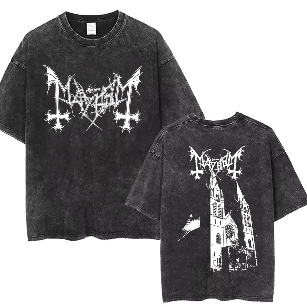 Фото Best Famous Mayhem Deathcrush Vintage Washed T Shirt Men Women Classic Death Black Metal Rock Band T-shirts Unisex Streetwear №4