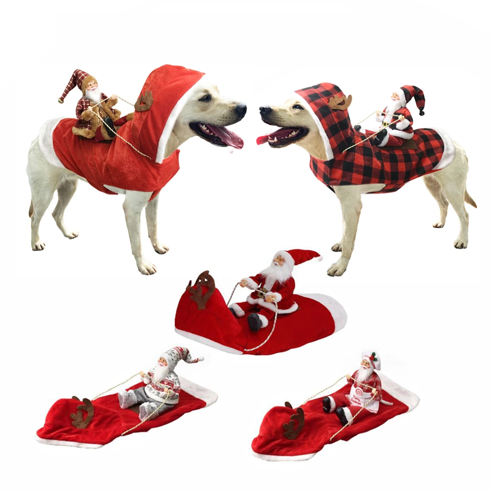 

Christmas Dog Riding Costume Santa Claus Dogs Cat Cosplay Costumes Party Riding Coat Outfit Xmas Winter Pets Dress up Vest