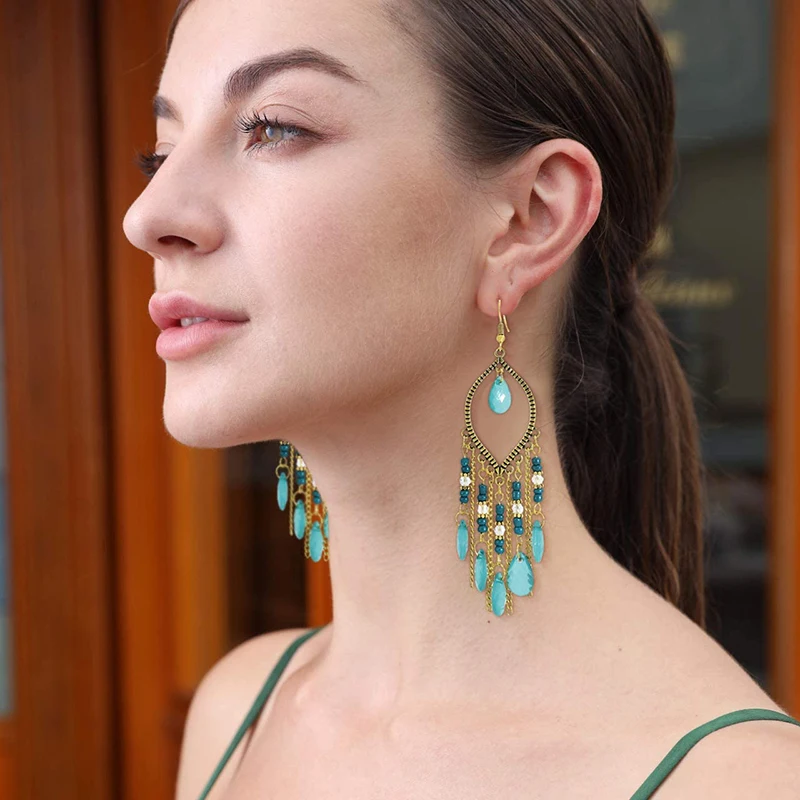 Женские Висячие серьги винтажные разноцветные акриловые серьги-кисточки с