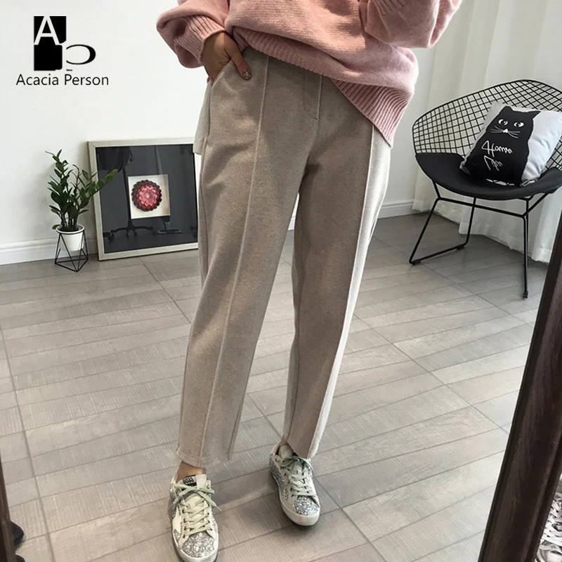 

Зимние плотные женские брюки-карандаш, шерстяные брюки, женские осенние свободные брюки с высокой талией, капри из мягкой хорошей ткани