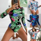 Слитный купальник с цветочным принтом, женский купальник, монокини с длинным рукавом, женский купальный костюм с принтом, женская одежда для плавания, пляжная одежда