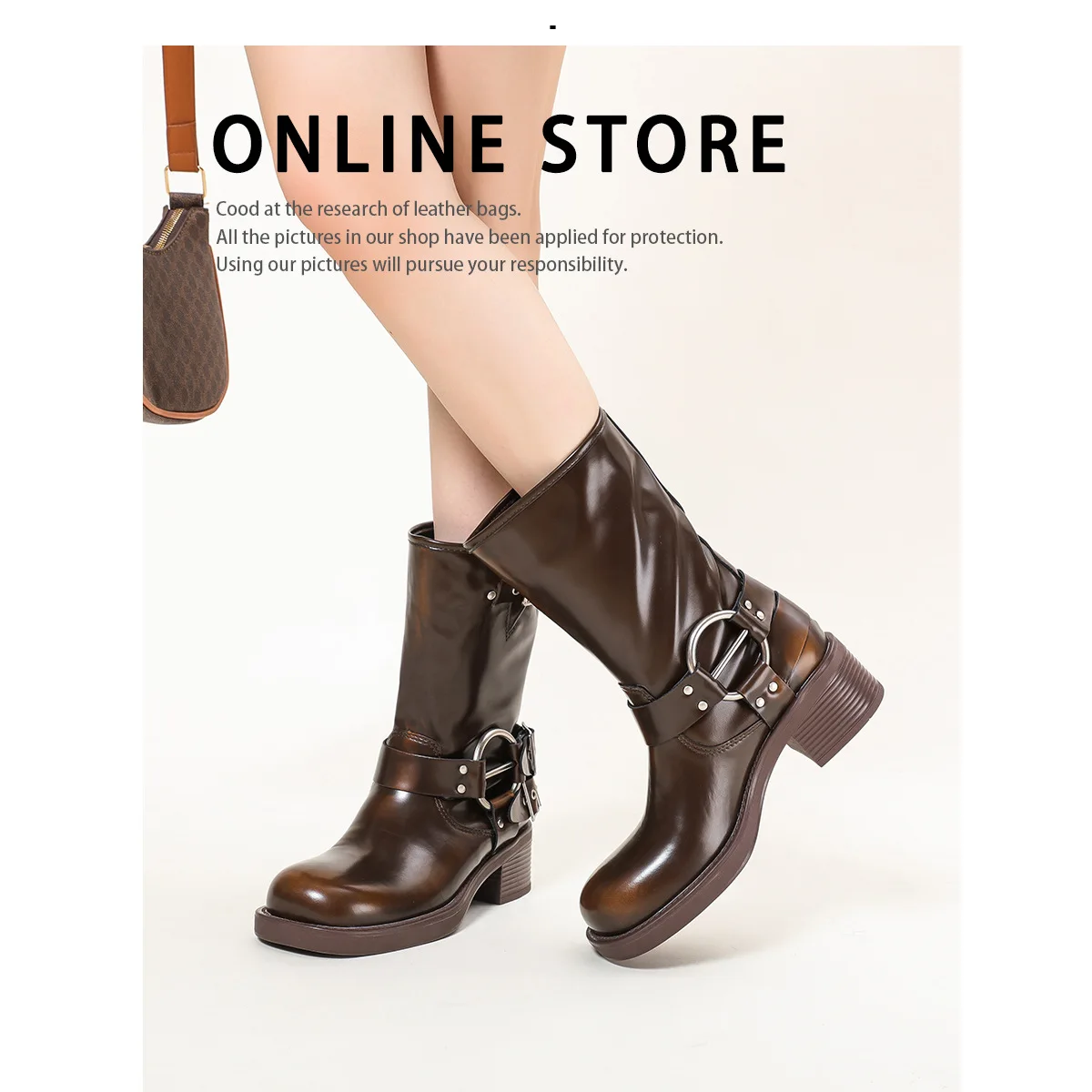 

British style retro Joker metal buckle tube Martin booties women's leather western cowboy boots new spring and summer 2023.