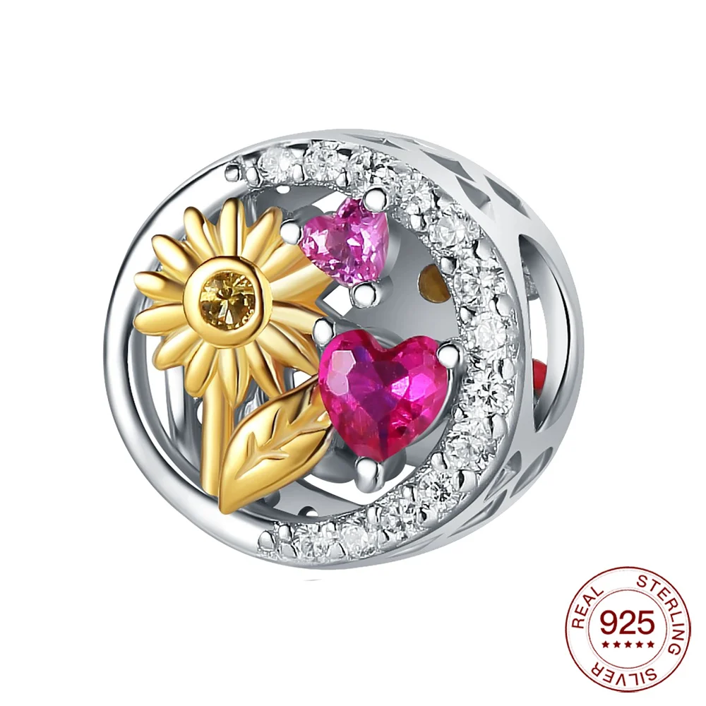 

Подвеска из стерлингового серебра с позолоченными круглыми бусинами в виде подсолнуха для женского дня рождения, новый год, рождественский подарок, распродажа