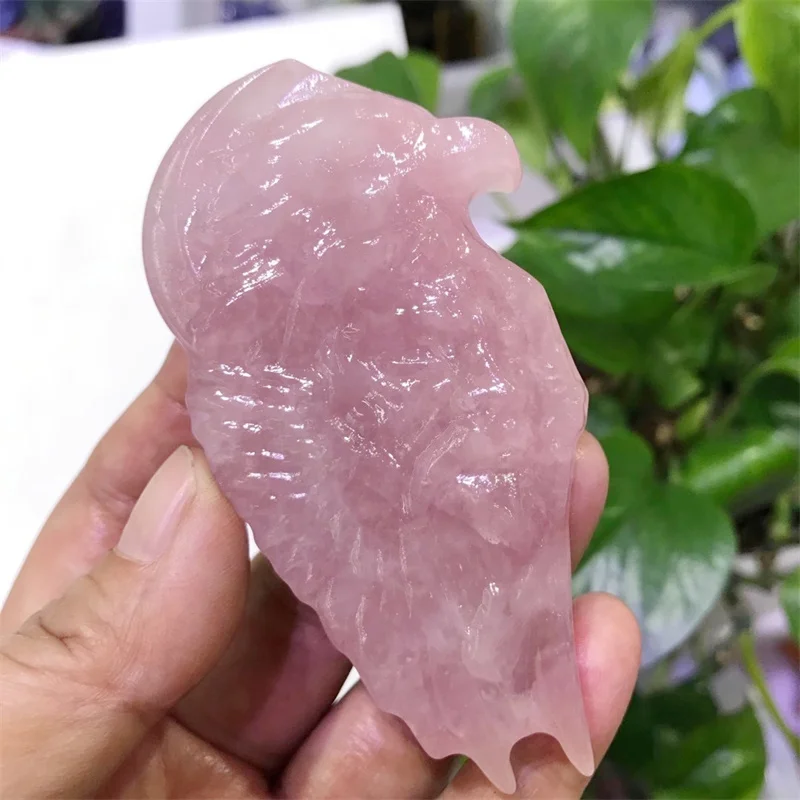 

8.6cm Natural Rose Quartz Eagle Hunter Carved Healing Energy Sculpture Gemstone Crystal Crafts For Christmas Gift 1pcs