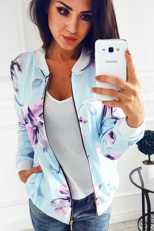 Fashion Women Tie dye Bomber Biker Jackets Spring Autumn Long Sleeve Casual Baseball Sport Outwear Female Zipper Pocket Overcoat