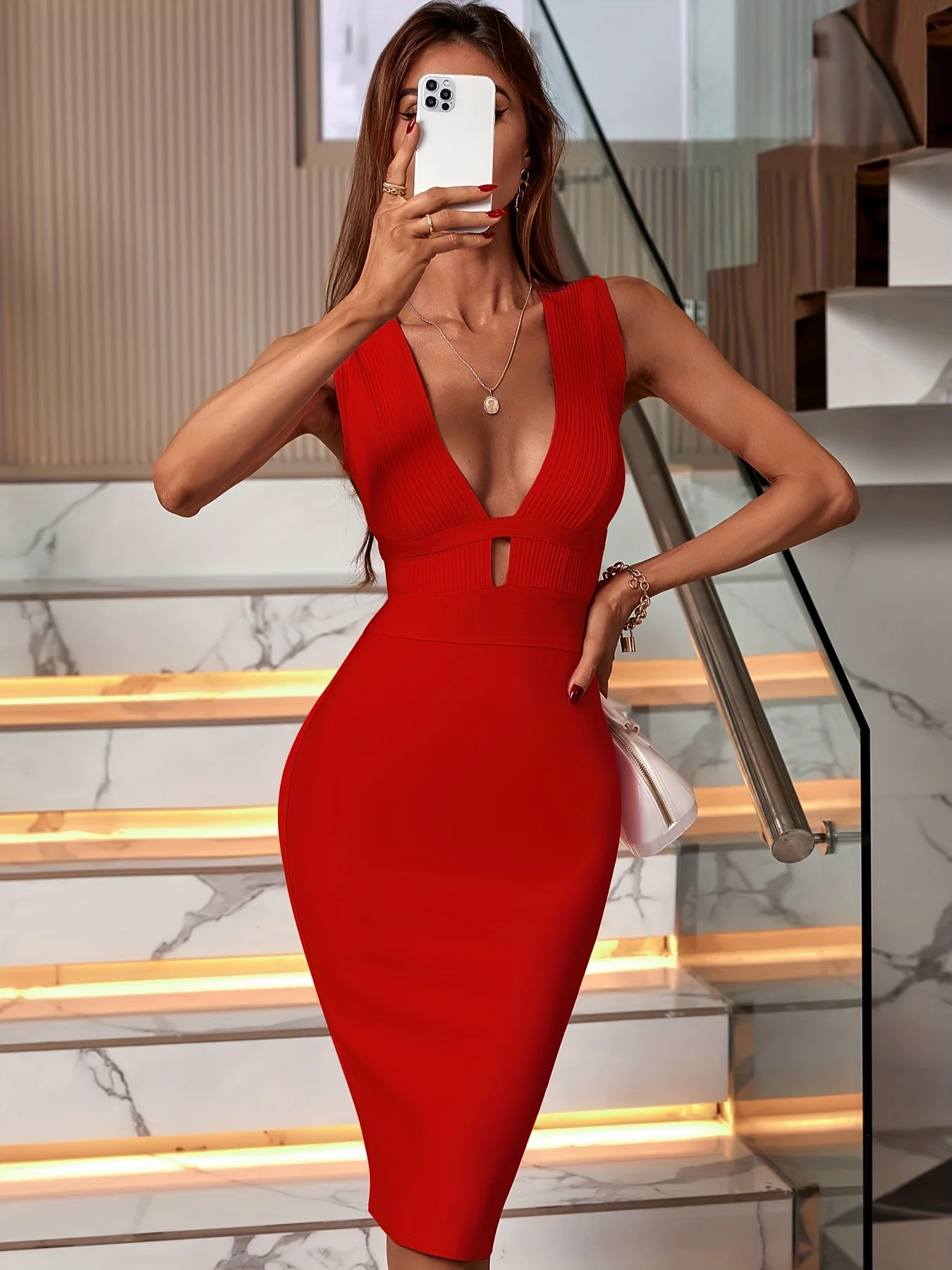 Красное Бандажное платье женское макси облегающее сексуальные вечерние Клубные