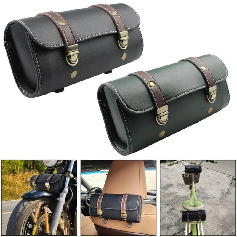 

Motorcycle Handlebar Bag Thick PU Leather Fork Handlebar Bag Easy Installation Motorbike Pouch Tool For Bicycles MTBs Bike