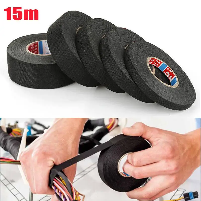 

15M 9/15/19/25MM Heat-resistant Wiring Loom Electrical Heat Tape For Automotive Cable Adhesive Cloth Fabric Tape Tape Harness