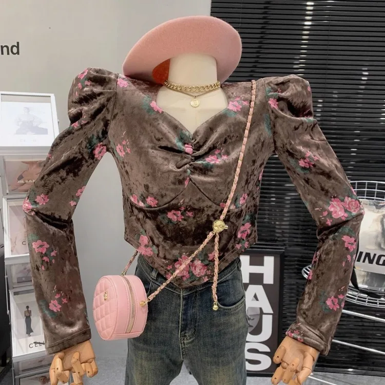 Korejepo Французский легкий роскошный бархатный топ с квадратным вырезом и