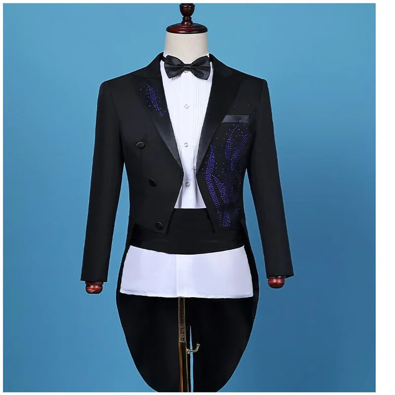 Tuxedo suits men's blazers jackets bridegroom wedding dress stage chorus singer host emcee magic costumes trajes de hombre