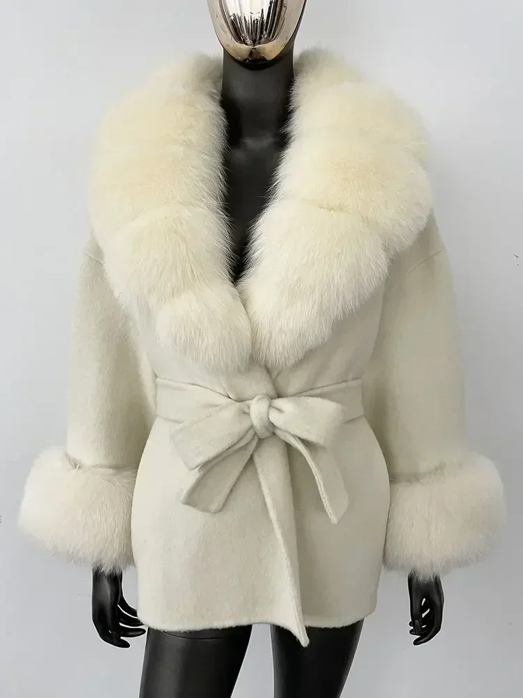 Модная новая зимняя куртка 2024 шерстяное пальто из натурального лисьего меха