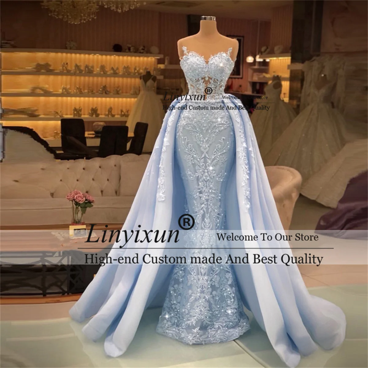 

Элегантное кружевное платье-Русалка для выпускного вечера, женское официальное вечернее платье со съемным шлейфом, платье для вечеринки