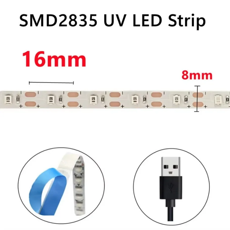 Гибкая Уф-светодиодная Лента 2835 Smd 5 В Фиолетовая Ультрафиолетовая 395-405 Нм Для
