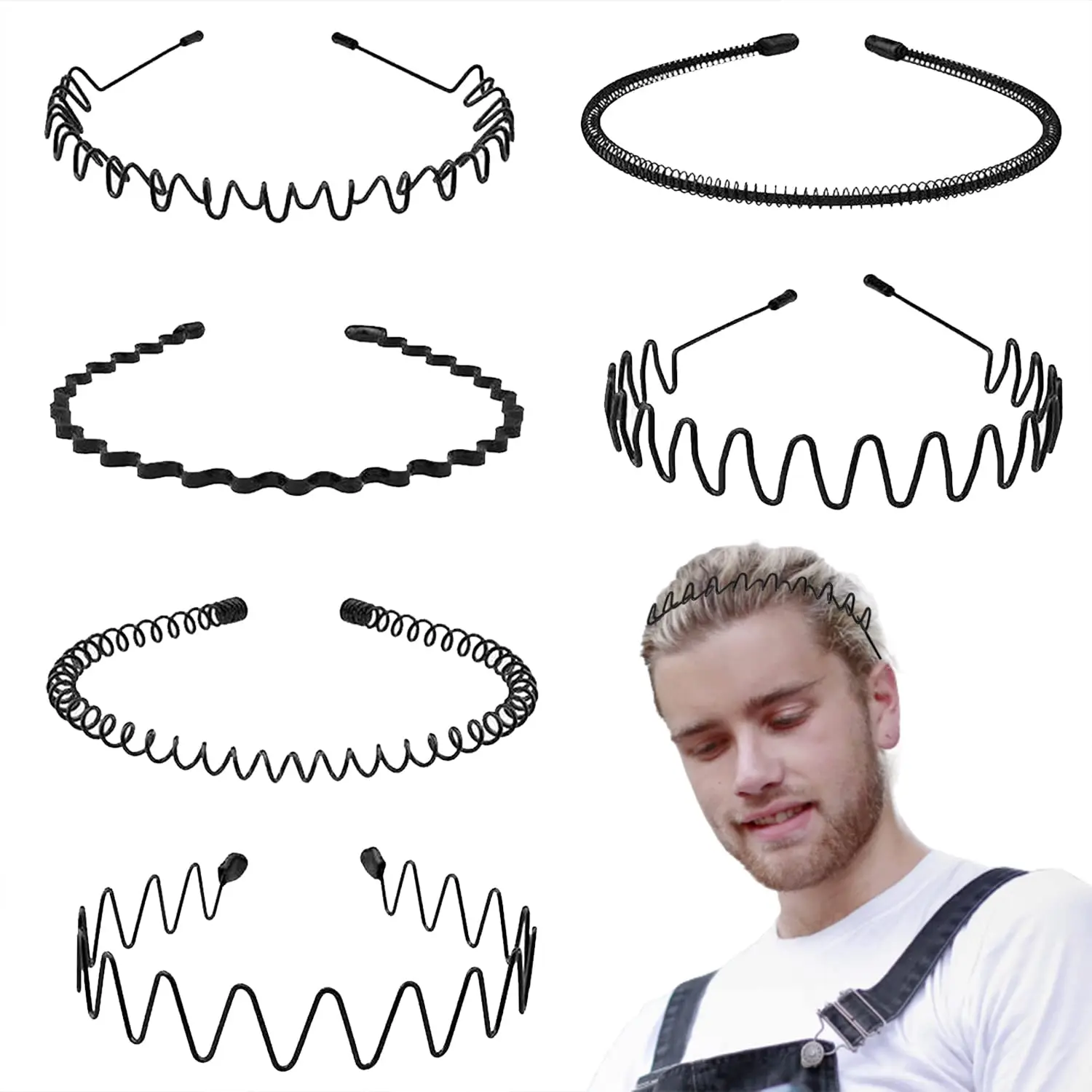 

Unisex Metal Wavy Spring Hair Hoop Black Non Slip Outdoor Sports Headbands For Women Men Simple Hairband Face Washing Headdress