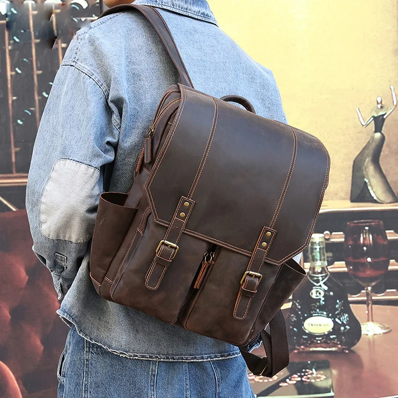 AETOO Backpack men's large-capacity crazy horse leather backpack sports casual retro bag new |