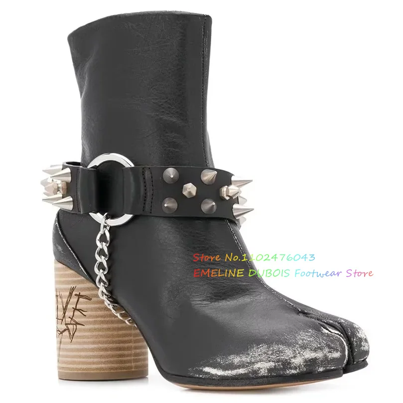 Ботинки в стиле панк-Tabi с металлическими заклепками и цепочкой винтажном