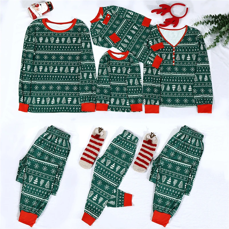 

Зима 2023, зеленые парные рождественские пижамы, семейные одинаковые наряды, одежда для мам и детей, рождественские пижамы для всей семьи, комплект