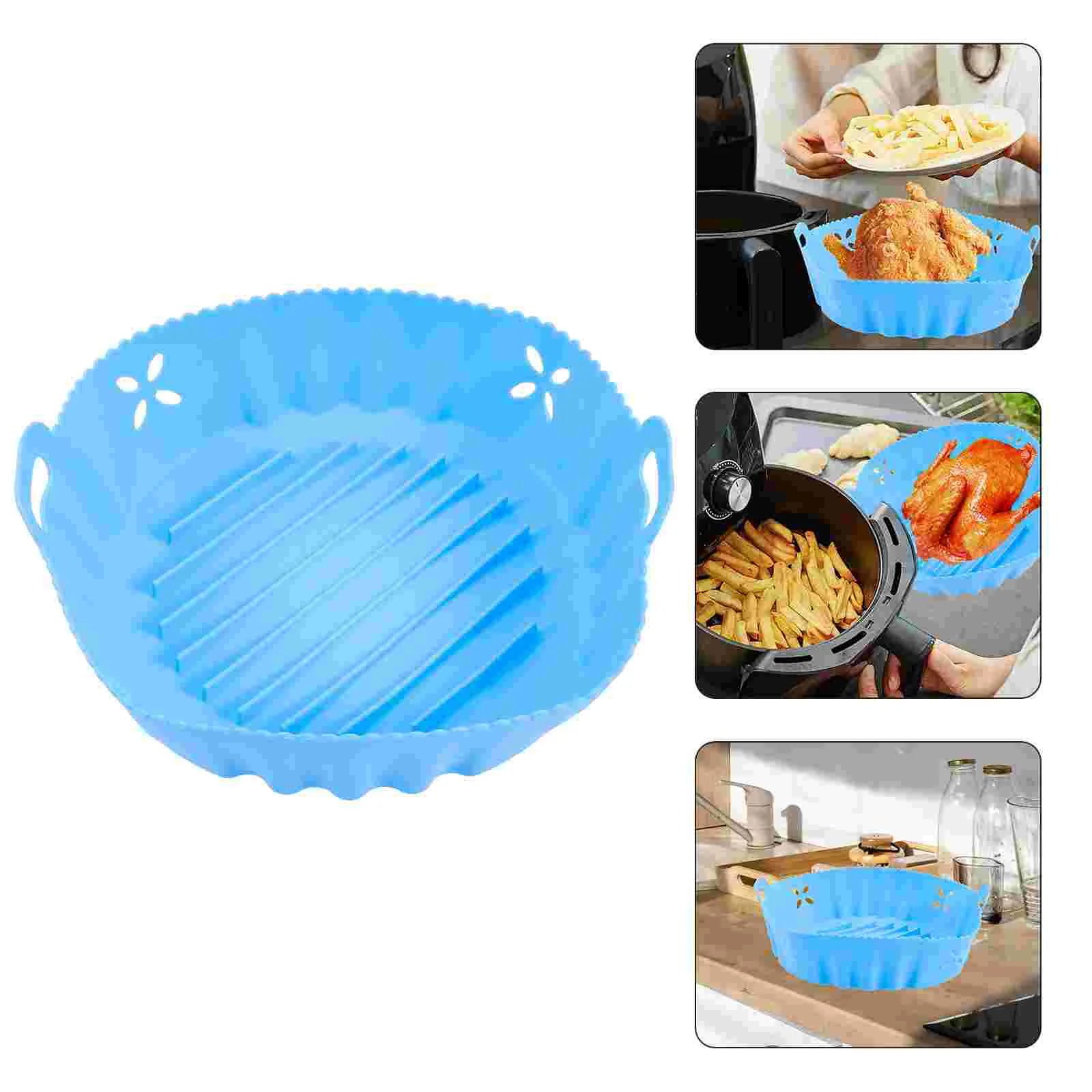 

Silicone Loaf Pan Air Fryer Basket Nonstick Bakeware Frying Basket Turkey Roasting Pan Round Air Fryers Basket Silicone Pad