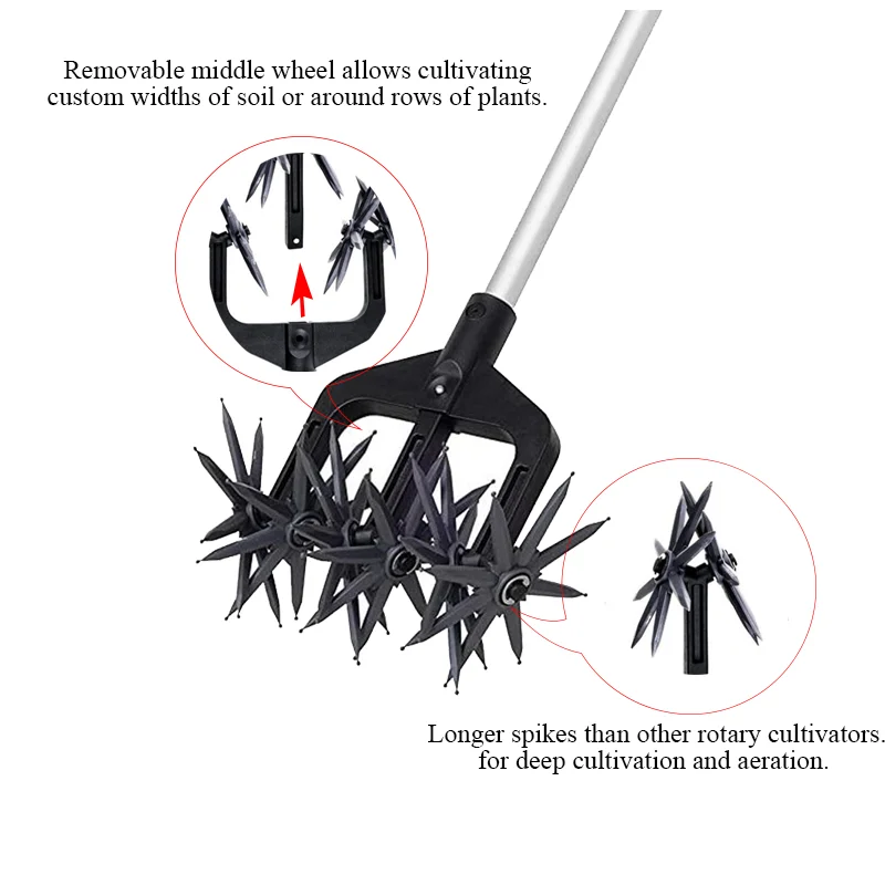 

Ручной роторный культиватор, инструмент для садового эскарирования почвы со съемным лезвием, Длинные шипы, роторные культиваторы для глубо...