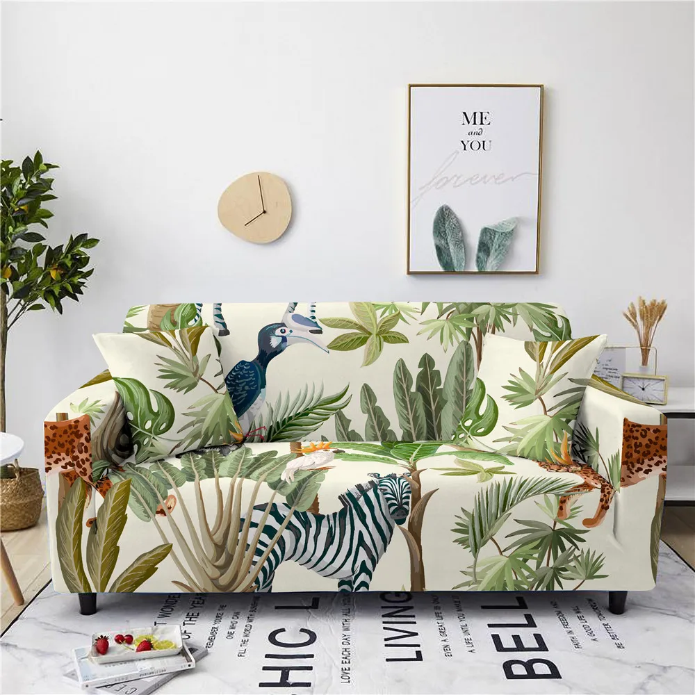 

1/2/3/4 Seater Tropical Plants Print Elastic Sofa Cover Stretch Sofa Cover Removable Couch Covers L Shape Slipcover Fundas Sofa