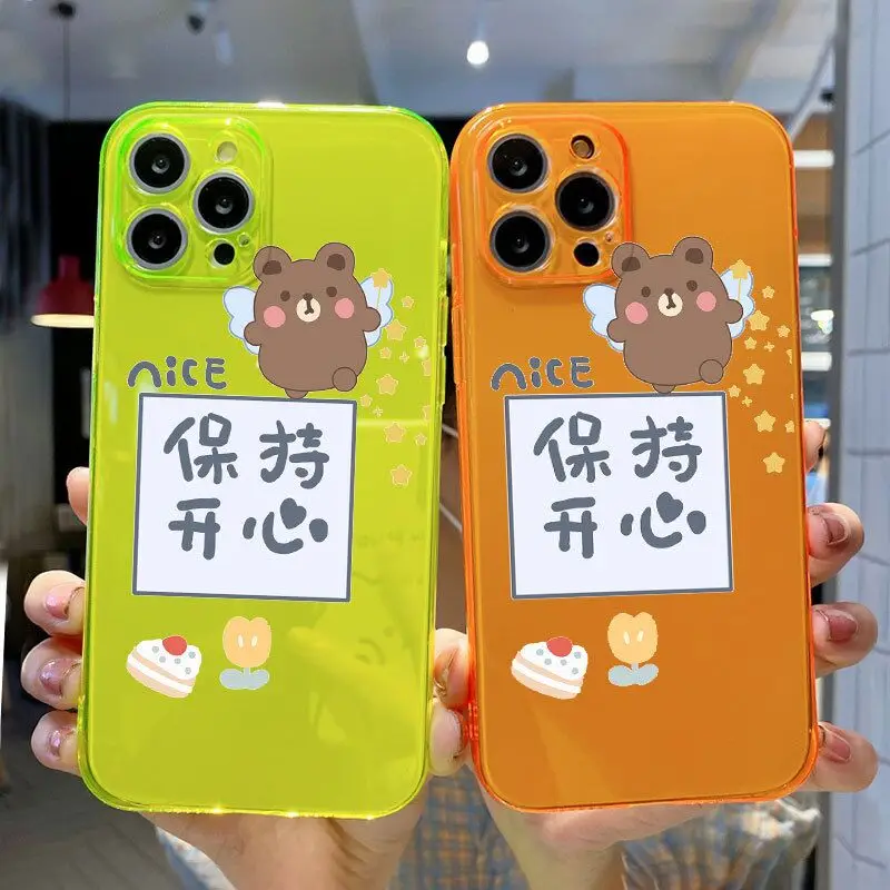 

fluorescent soft phone case for iphone 11 13 pro max 12 mini cartoon bear tpu back cover for iphone 7 plus 8 xr xs max x bumper
