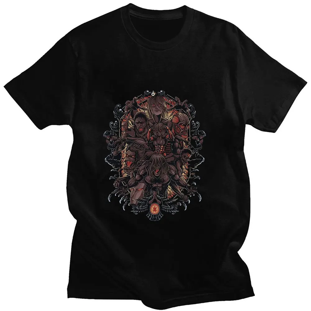 

Anime Attack on Titan Shingeki No Kyojin Retro Fashion Personality Print Summer Short-sleeved Cotton Loose Casual Man T-shirt