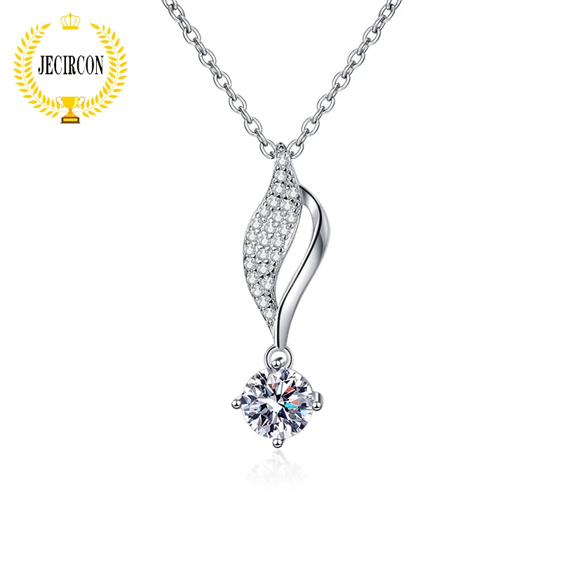 

JECIRCON 1 Carat Moissanite Necklace Light Luxury 1 Leaf Pendant Clavicle Chain for Women 100% 925 Sterling Silver Fine Jewelry