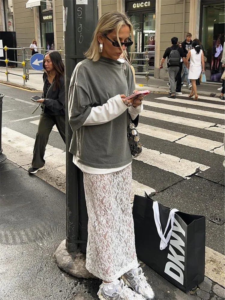 Женская кружевная юбка миди SUNSIREN Y2K белая привлекательная уличная одежда