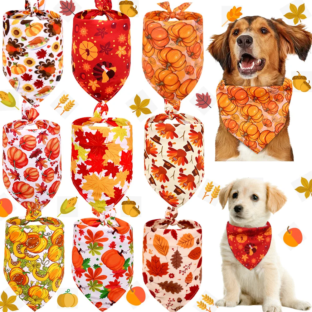 

Plaid Cross Border Pet Products New Hot Thanksgiving Triangle Towel Cat And Dog General Decorative Maple Leaf Pumpkin Saliva