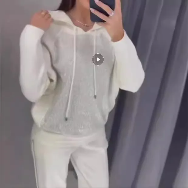 Спортивные штаны женский комплект модные лоскутные толстовки с бриллиантами