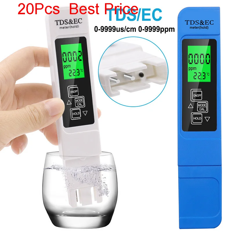 

20Pcs/lot Portable Water TDS Meter Pen EC Conductivity Tester Water Quality Monitor for Drinking Water Fertilizer Concentration