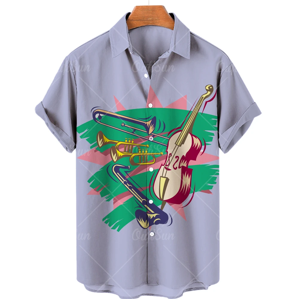 

2022 Music Men's Hawaiian Shirt Men's Short Sleeve Retro Striped Men's Casual Style Shirt Fashion Summer Beach Tops