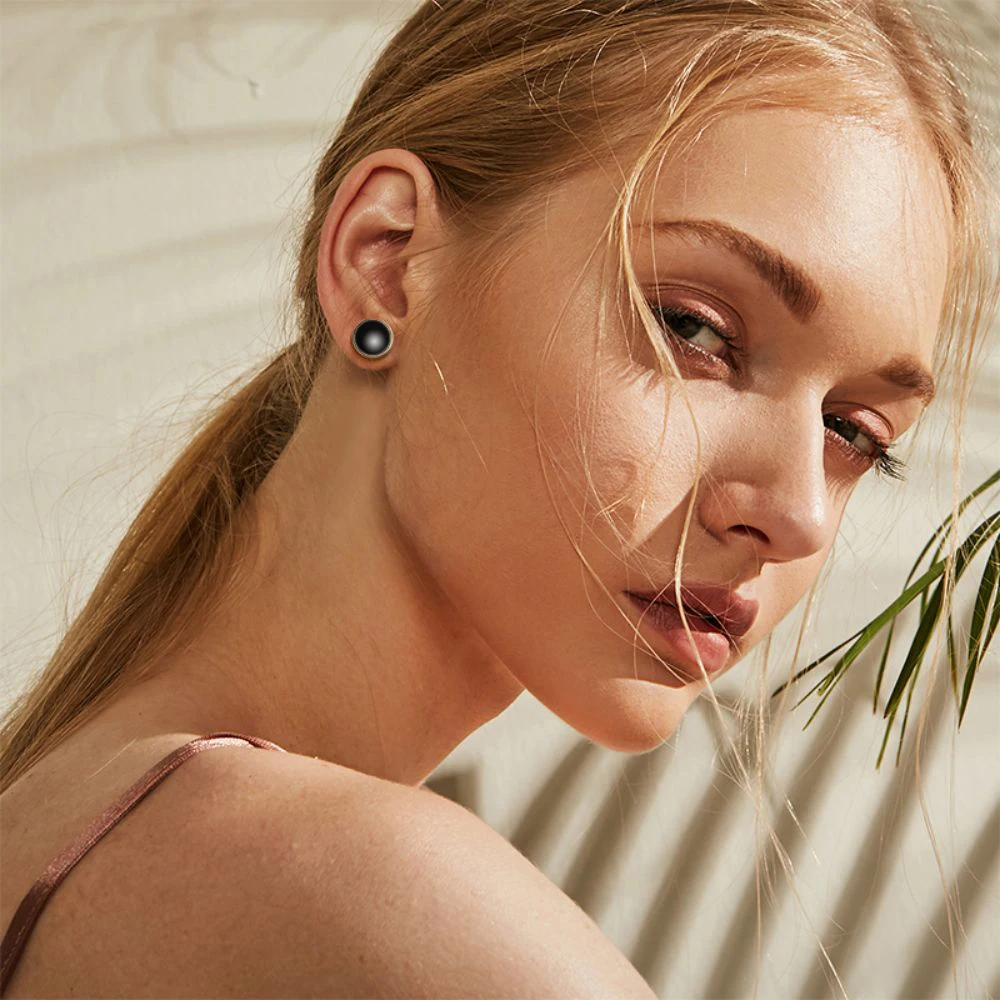 TGNEL круглые черные керамические серьги-гвоздики из чистого титана