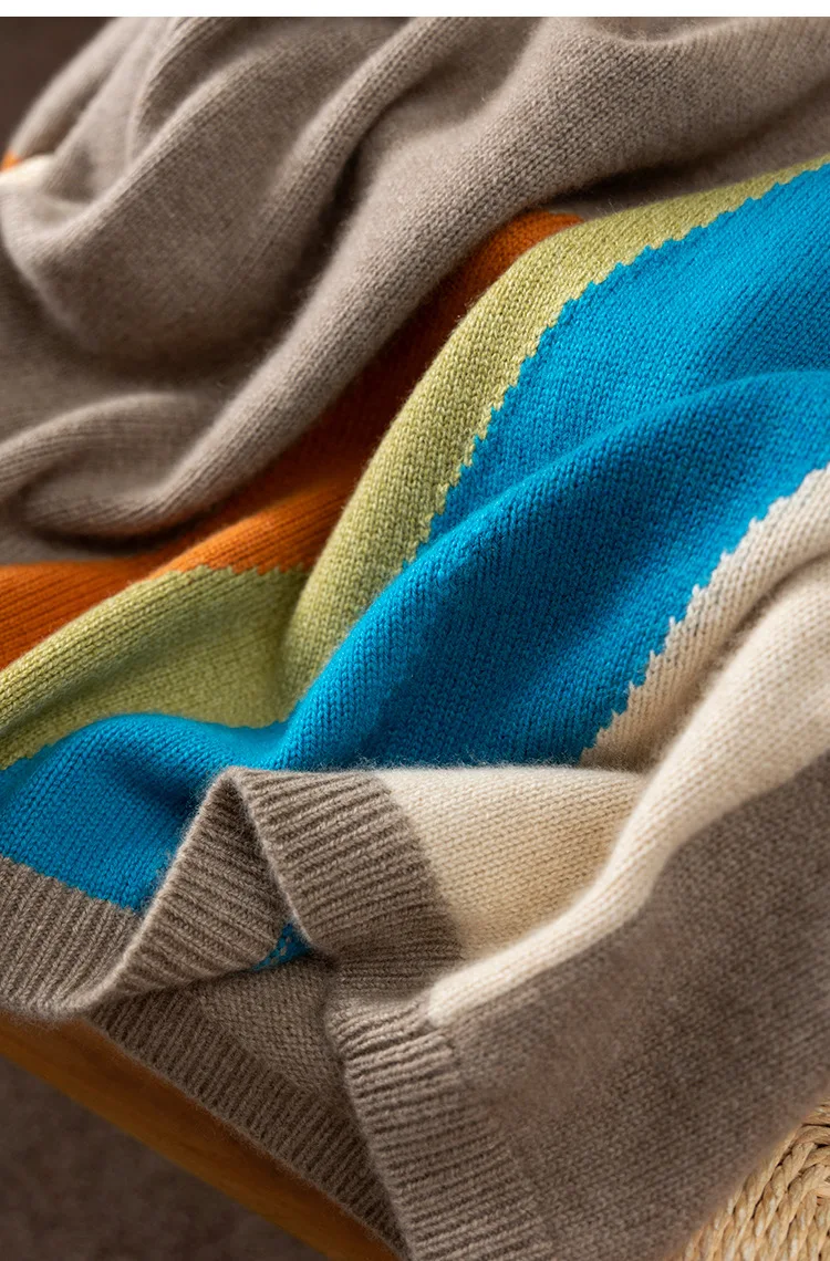 2023 Осень/Зима Новый Радужный рельефный 100 чистый кашемировый свитер женский