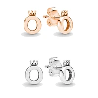 original sparkling signature polished crown o stud earrings for women 925 sterling silver wedding gift pandora jewelry