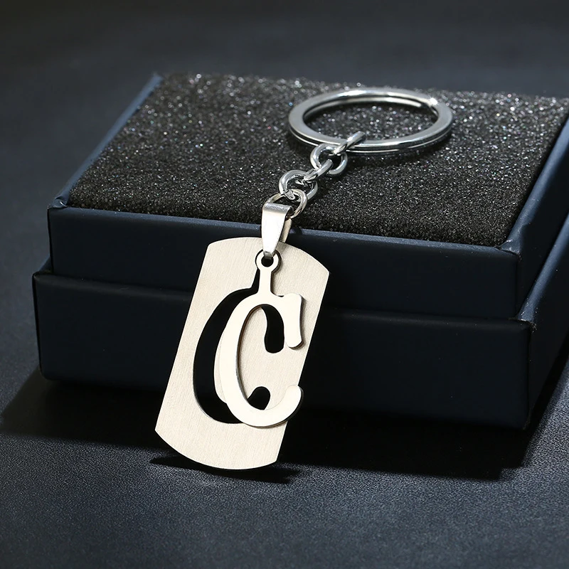 

Letters Key Chain For Name Silver Color Steel Keychain Women Men Car Key Ring Simple Key Holder Party Gift Jewelry