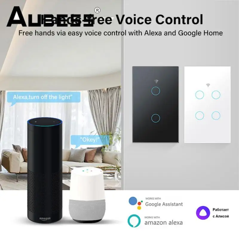 

Настенная панель 1/2/3/4gang Smart Life закаленное стекло Tuya и Smart Life Голосовое управление Умный дом автоматизация сенсорный переключатель управления