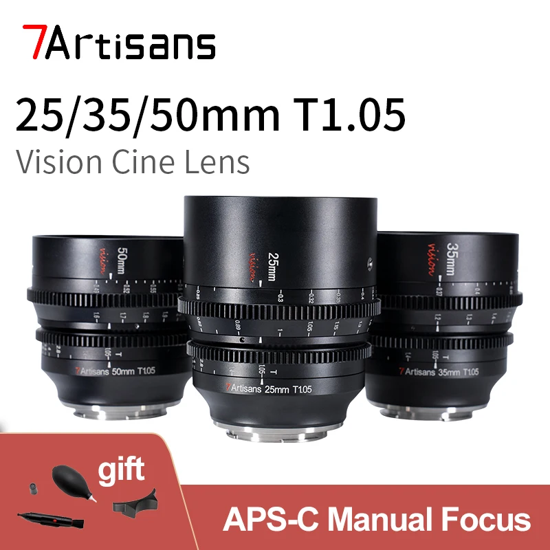 7Artisans 25mm 35mm 50mm T1.05 Cine Lens for Fujifilm X Sony