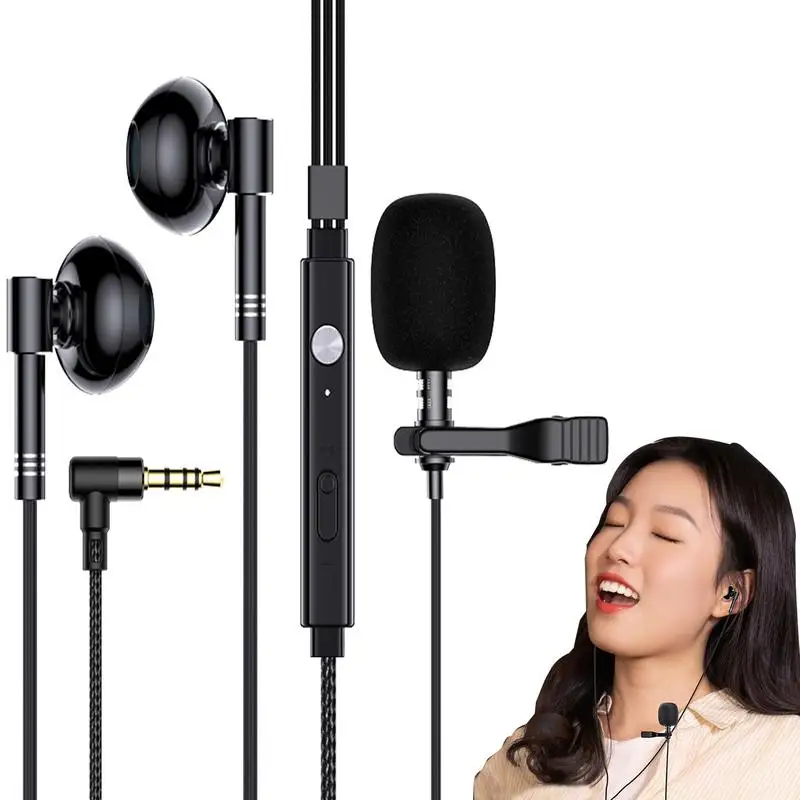 

Wired Headphone With Double Microphone DesignCondenser Clip-on Lapel Lavalier Mic Wired For Phone Portable Great Sound Quality