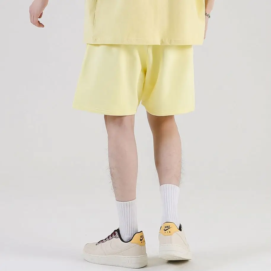 380g Mens Summer Mid Waist Cotton Shorts Solid Casual Drawstring Sports Short Pants Customized Embroidered Fashion Hot Shorts