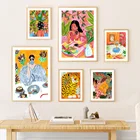 Абстрактная Мода местная девушка тигр красочный цветок настенная Картина на холсте постеры и принты настенные картины для декора спальни