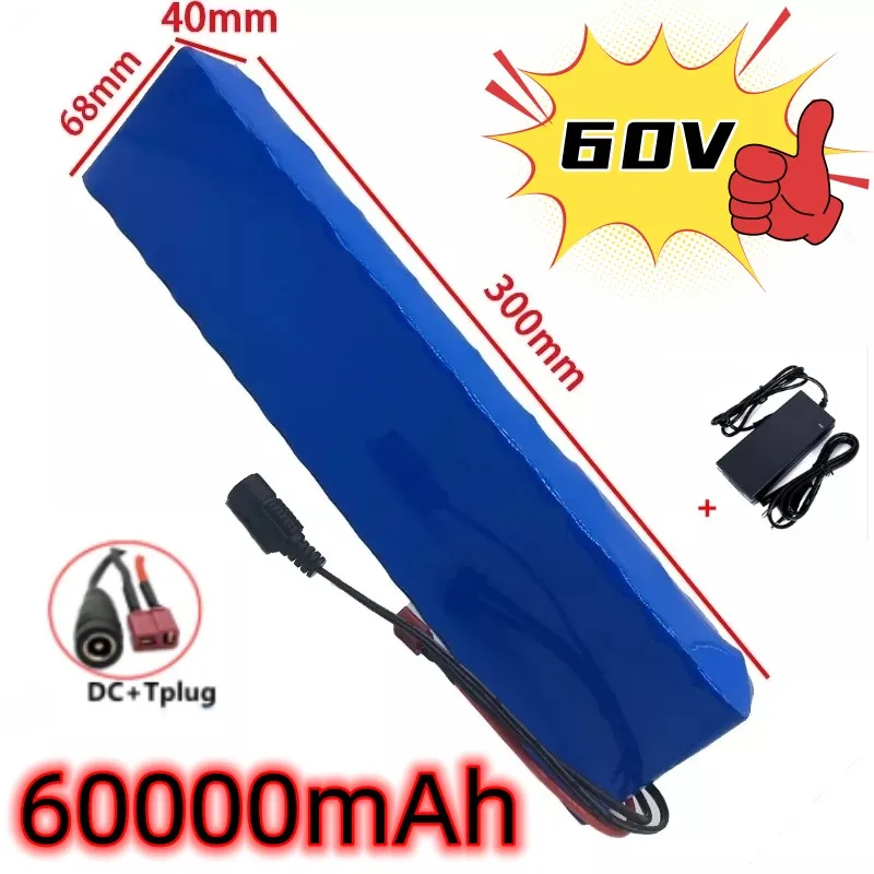 

Batería de iones de litio para bicicleta eléctrica, pila para Scooter de 60V, 18650 mAH, 60Ah, 16S2P, con BMS y cargador de 6000